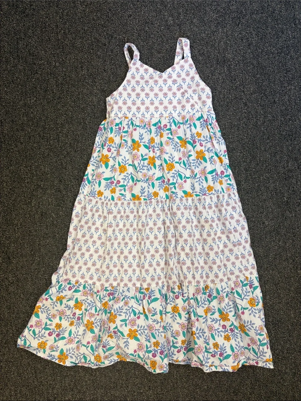 Carter's White Floral Tiered Maxi Dress with Yellow & Green Accents